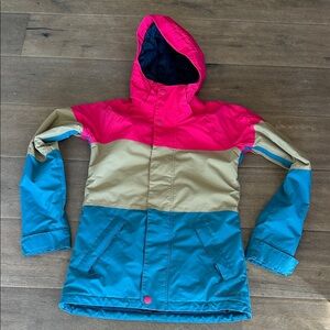 Burton Kids ski jacket in Pink, Tan, and Blue